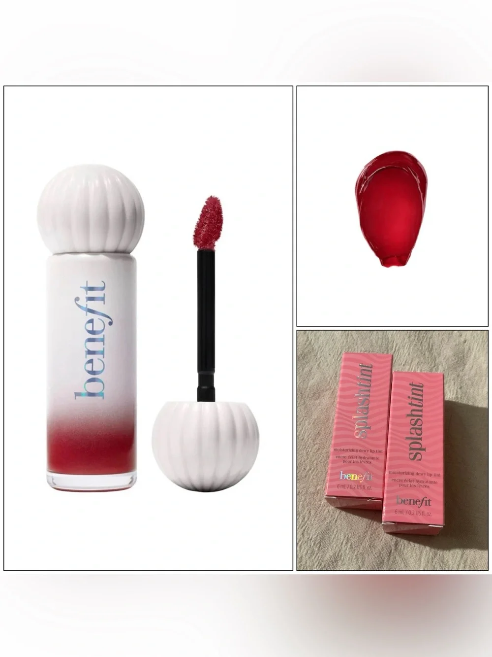 Nib TWO Benefit Cosmetics Splashtint Moisturizing Dewy Lip Tint Heat Wave 17 Red